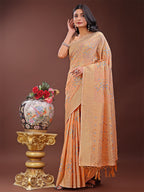 Shree Shyam Fashion Elegant Orange Linen Cotton Saree with Floral Weave & Soft Gold Pallu - Graceful Choice for Casual,Office & Festive Looks
