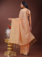 Shree Shyam Fashion Elegant Orange Linen Cotton Saree with Floral Weave & Soft Gold Pallu - Graceful Choice for Casual,Office & Festive Looks