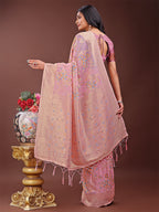 Shree Shyam Fashion Elegant Light Pink Linen Cotton Saree with Floral Weave & Soft Gold Pallu - Graceful Choice for Casual,Office & Festive Looks