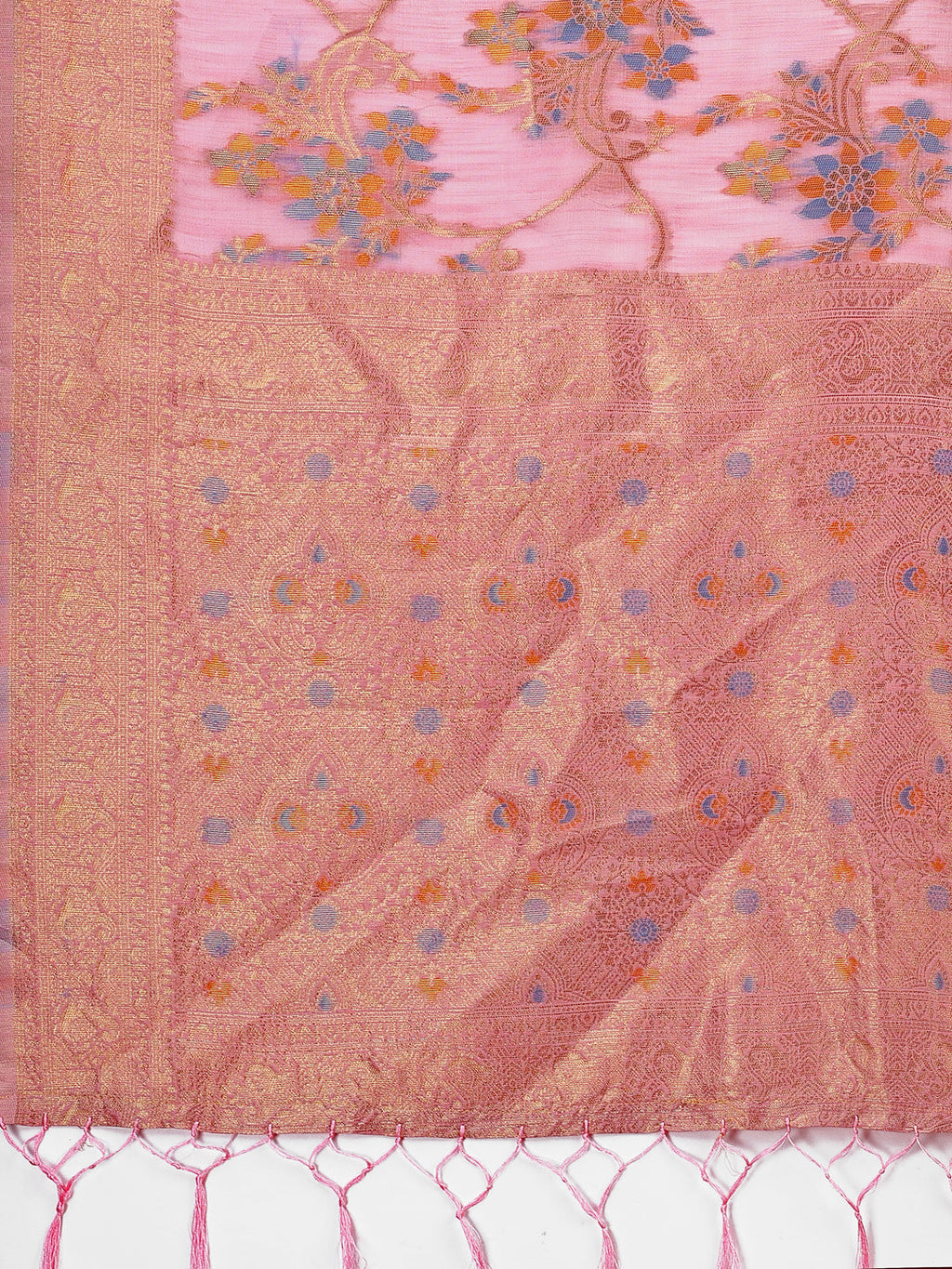 Shree Shyam Fashion Elegant Light Pink Linen Cotton Saree with Floral Weave & Soft Gold Pallu - Graceful Choice for Casual,Office & Festive Looks