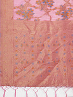 Shree Shyam Fashion Elegant Light Pink Linen Cotton Saree with Floral Weave & Soft Gold Pallu - Graceful Choice for Casual,Office & Festive Looks