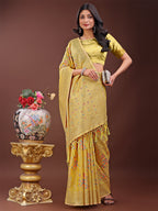 Shree Shyam Fashion Elegant Yellow Linen Cotton Saree with Floral Weave & Soft Gold Pallu - Graceful Choice for Casual,Office & Festive Looks