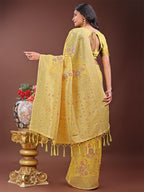 Shree Shyam Fashion Elegant Yellow Linen Cotton Saree with Floral Weave & Soft Gold Pallu - Graceful Choice for Casual,Office & Festive Looks