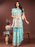 Shree Shyam Fashion Elegant Sea Green Linen Saree with Intricate Woven Patterns - Lightweight Grace for Everyday and Festive Moments
