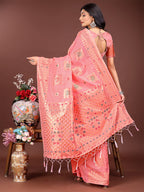 Shree Shyam Fashion Elegant Peach Linen Saree with Intricate Woven Patterns - Lightweight Grace for Everyday and Festive Moments