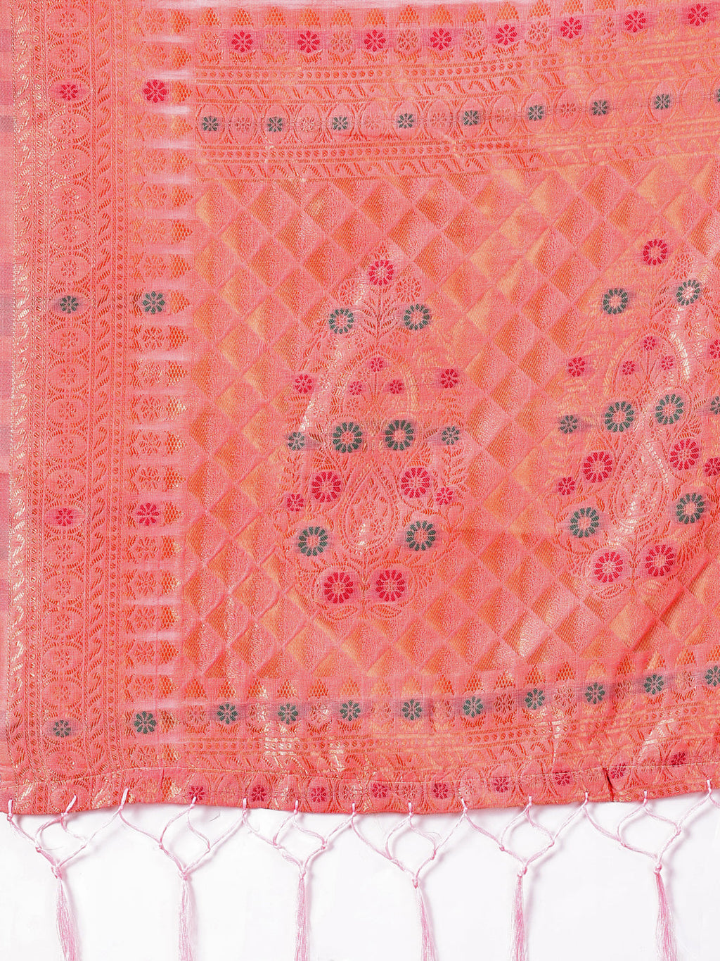 Shree Shyam Fashion Elegant Peach Linen Saree with Intricate Woven Patterns - Lightweight Grace for Everyday and Festive Moments