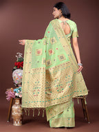Shree Shyam Fashion Elegant Light Green Linen Saree with Intricate Woven Patterns - Lightweight Grace for Everyday and Festive Moments