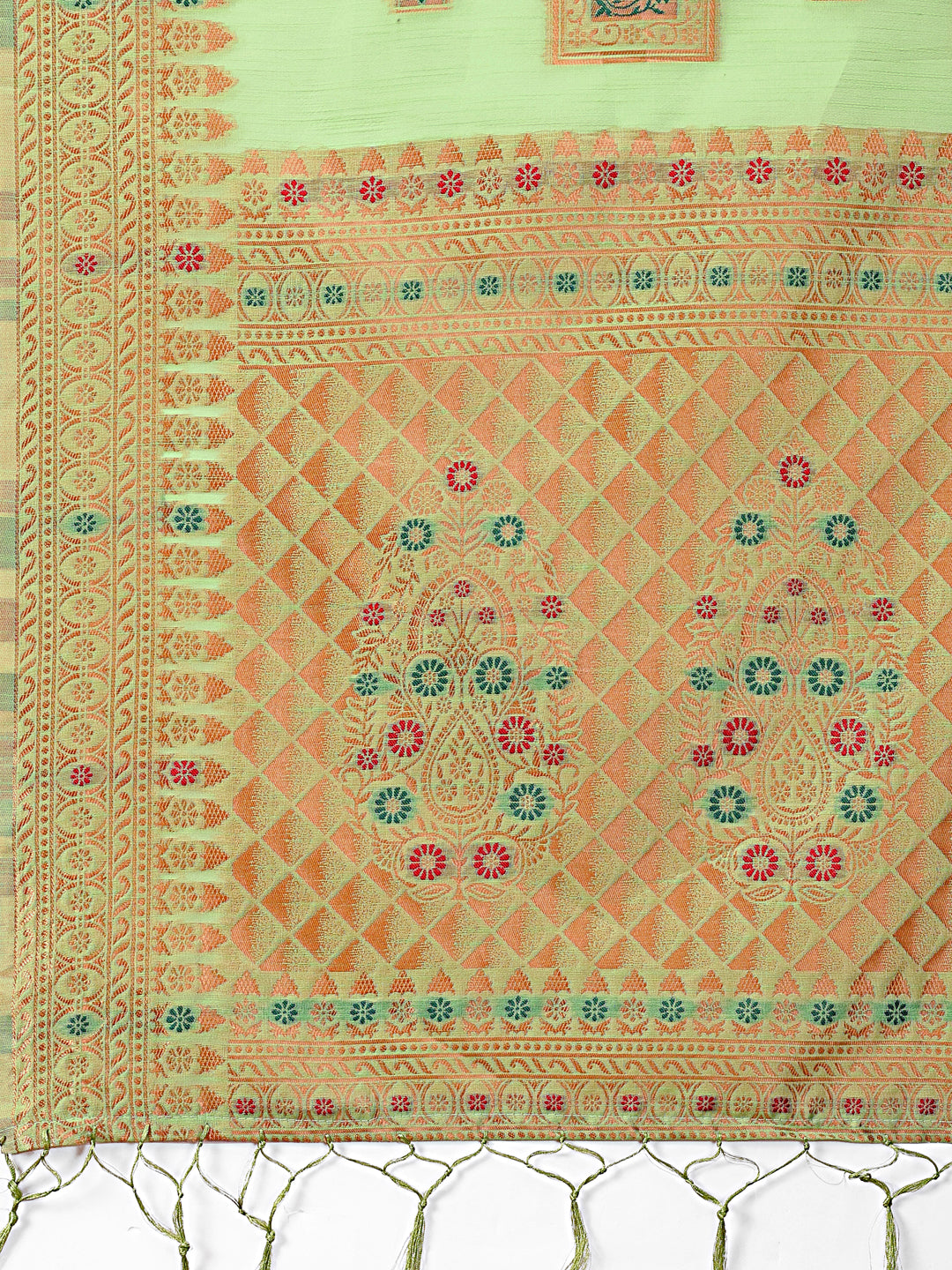 Shree Shyam Fashion Elegant Light Green Linen Saree with Intricate Woven Patterns - Lightweight Grace for Everyday and Festive Moments