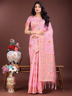 Shree Shyam Fashion Elegant Light Pink Linen Saree with Intricate Woven Patterns - Lightweight Grace for Everyday and Festive Moments