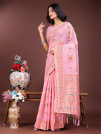Shree Shyam Fashion Elegant Light Pink Linen Saree with Intricate Woven Patterns - Lightweight Grace for Everyday and Festive Moments