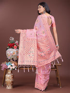 Shree Shyam Fashion Elegant Light Pink Linen Saree with Intricate Woven Patterns - Lightweight Grace for Everyday and Festive Moments