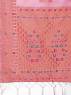 Shree Shyam Fashion Elegant Light Pink Linen Saree with Intricate Woven Patterns - Lightweight Grace for Everyday and Festive Moments