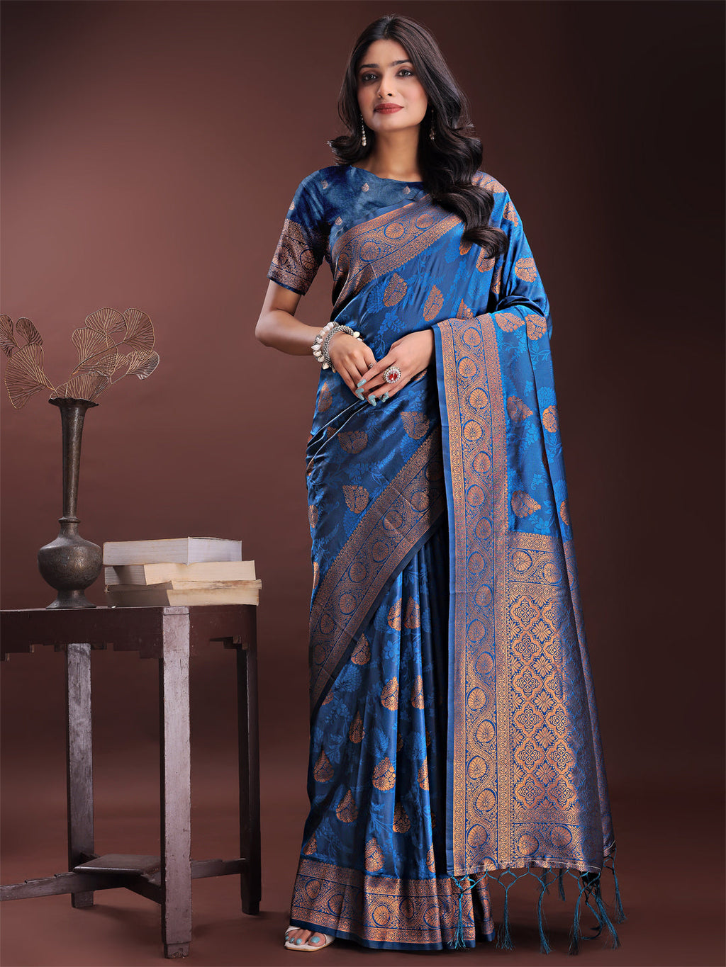 Shree Shyam Fashion Majestic Royal Blue Banarasi Silk Saree with Golden Zari - Timeless Indian Ethnic Elegance for Weddings & Festive Occasions