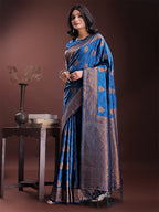 Shree Shyam Fashion Majestic Royal Blue Banarasi Silk Saree with Golden Zari - Timeless Indian Ethnic Elegance for Weddings & Festive Occasions