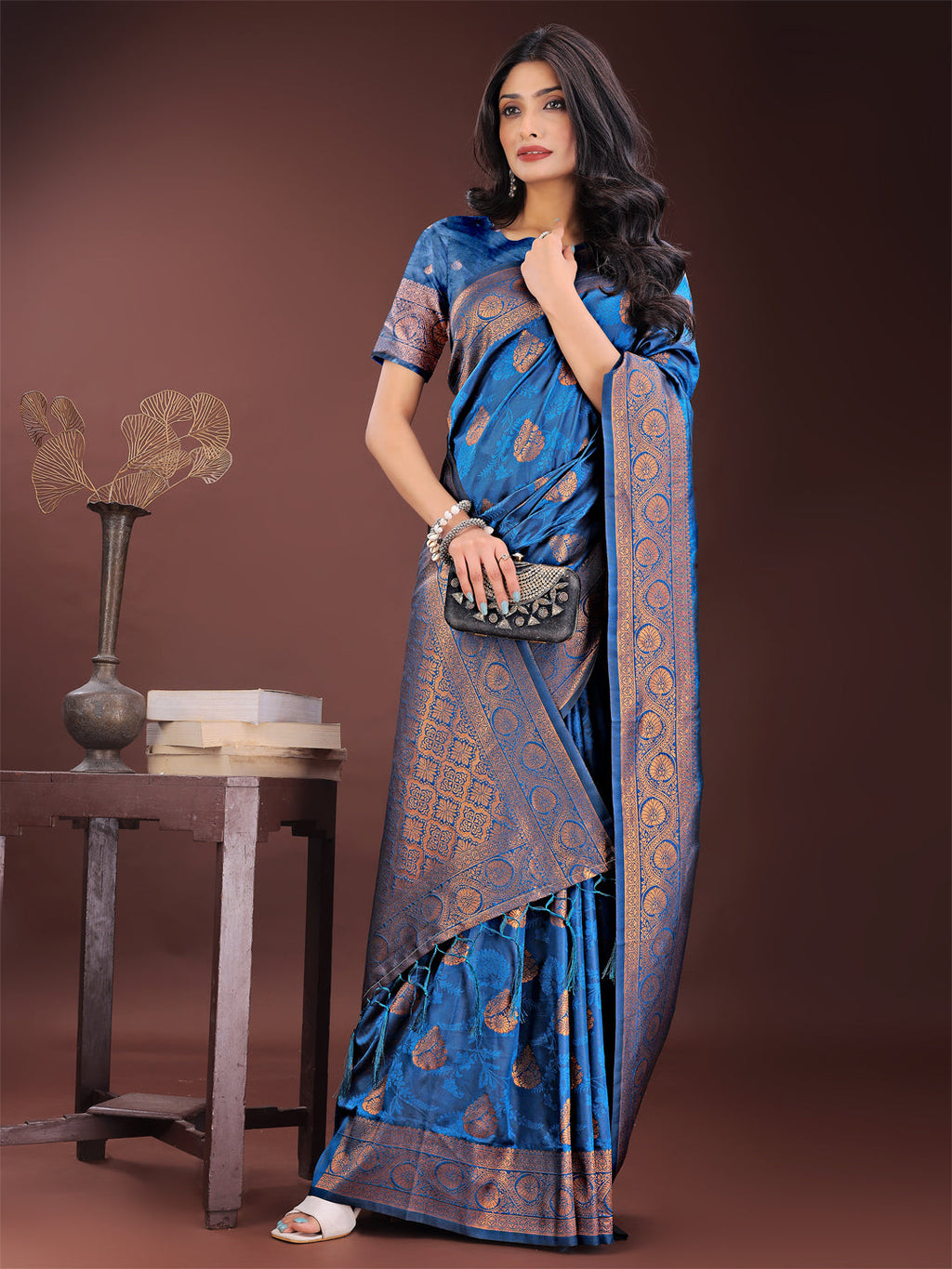 Shree Shyam Fashion Majestic Royal Blue Banarasi Silk Saree with Golden Zari - Timeless Indian Ethnic Elegance for Weddings & Festive Occasions