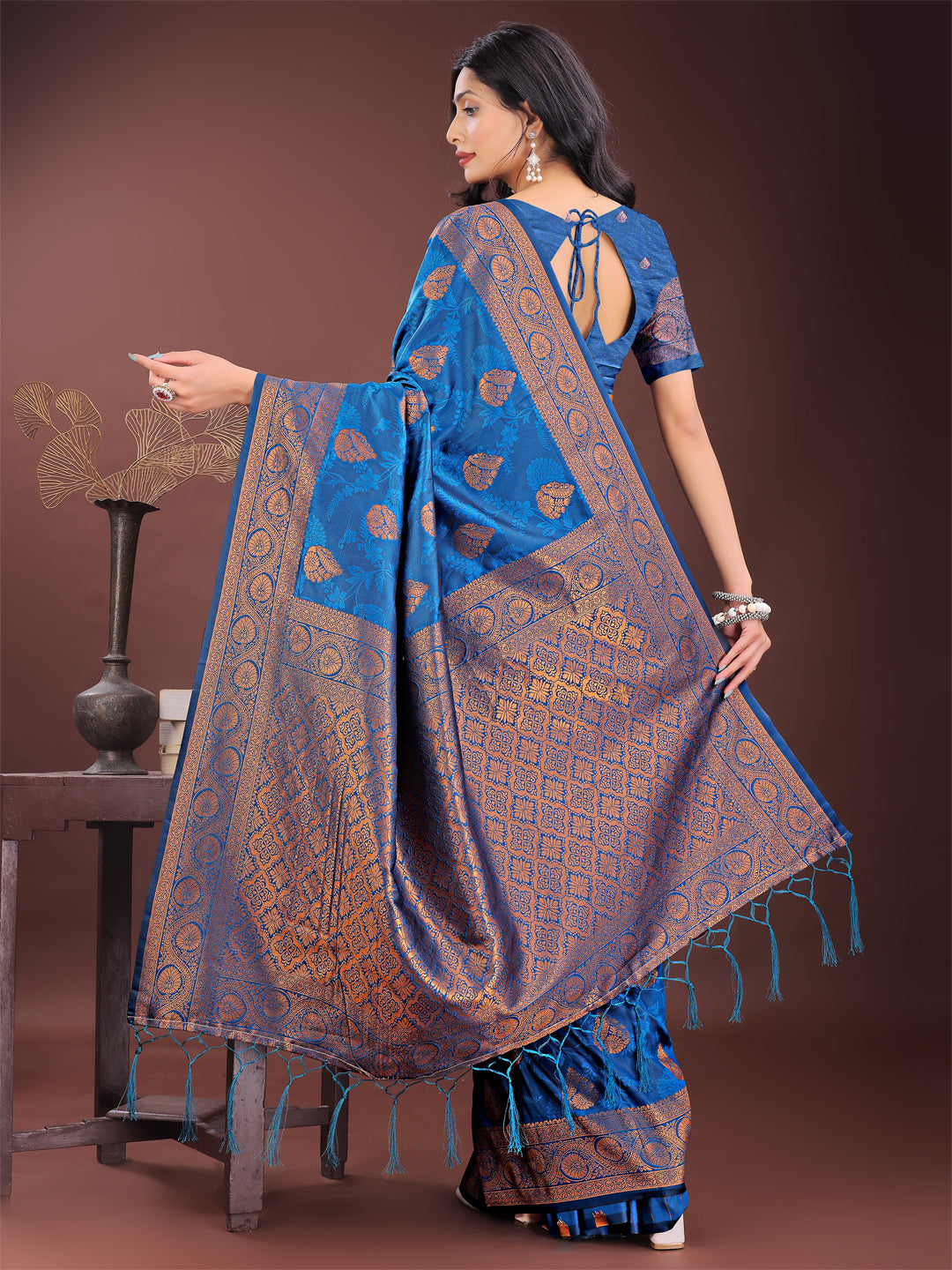 Shree Shyam Fashion Majestic Royal Blue Banarasi Silk Saree with Golden Zari - Timeless Indian Ethnic Elegance for Weddings & Festive Occasions