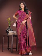 Shree Shyam Fashion Majestic Purple Banarasi Silk Saree with Golden Zari - Timeless Indian Ethnic Elegance for Weddings & Festive Occasions