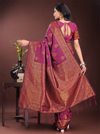 Shree Shyam Fashion Majestic Purple Banarasi Silk Saree with Golden Zari - Timeless Indian Ethnic Elegance for Weddings & Festive Occasions