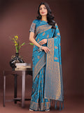 Shree Shyam Fashion Majestic Teal Banarasi Silk Saree with Golden Zari - Timeless Indian Ethnic Elegance for Weddings & Festive Occasions