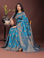 Shree Shyam Fashion Majestic Teal Banarasi Silk Saree with Golden Zari - Timeless Indian Ethnic Elegance for Weddings & Festive Occasions