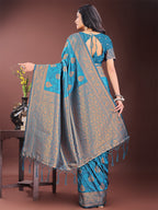 Shree Shyam Fashion Majestic Teal Banarasi Silk Saree with Golden Zari - Timeless Indian Ethnic Elegance for Weddings & Festive Occasions