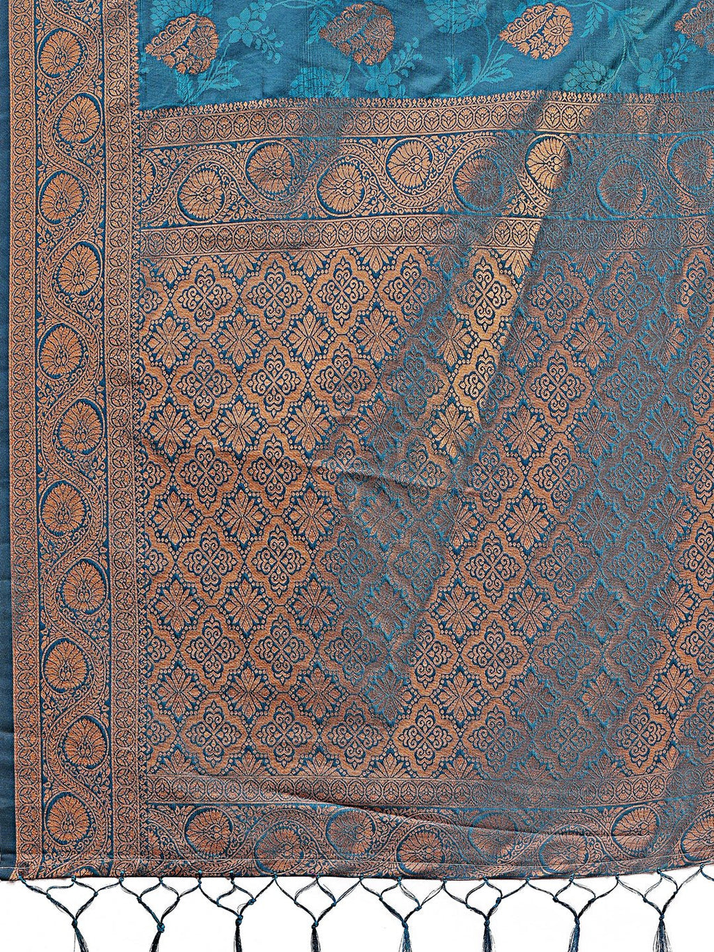 Shree Shyam Fashion Majestic Teal Banarasi Silk Saree with Golden Zari - Timeless Indian Ethnic Elegance for Weddings & Festive Occasions