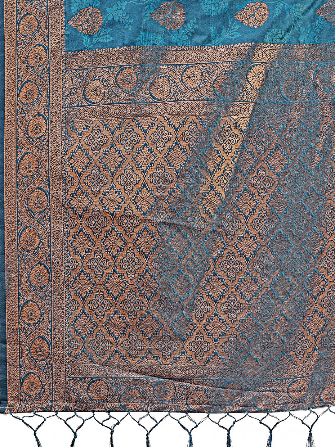Shree Shyam Fashion Majestic Teal Banarasi Silk Saree with Golden Zari - Timeless Indian Ethnic Elegance for Weddings & Festive Occasions