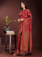 Shree Shyam Fashion Majestic Maroon Banarasi Silk Saree with Golden Zari - Timeless Indian Ethnic Elegance for Weddings & Festive Occasions