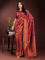 Shree Shyam Fashion Majestic Maroon Banarasi Silk Saree with Golden Zari - Timeless Indian Ethnic Elegance for Weddings & Festive Occasions