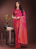 Shree Shyam Fashion Majestic Magenta Banarasi Silk Saree with Golden Zari - Timeless Indian Ethnic Elegance for Weddings & Festive Occasions