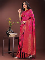 Shree Shyam Fashion Majestic Magenta Banarasi Silk Saree with Golden Zari - Timeless Indian Ethnic Elegance for Weddings & Festive Occasions