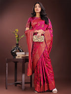 Shree Shyam Fashion Majestic Magenta Banarasi Silk Saree with Golden Zari - Timeless Indian Ethnic Elegance for Weddings & Festive Occasions