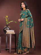 Shree Shyam Fashion Majestic Dark Green Banarasi Silk Saree with Golden Zari - Timeless Indian Ethnic Elegance for Weddings & Festive Occasions