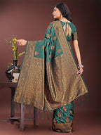 Shree Shyam Fashion Majestic Dark Green Banarasi Silk Saree with Golden Zari - Timeless Indian Ethnic Elegance for Weddings & Festive Occasions