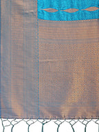 Shree Shyam Fashion Teal Blue Linen Cotton Saree with Golden Zari Leaf Woven Design & Rich Pallu - Festive Wear | Office Look | Soft Drape - Distacart