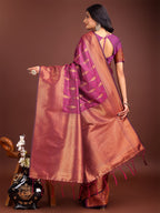 Shree Shyam Fashion Purple Linen Cotton Saree with Golden Zari Leaf Woven Design & Rich Pallu - Festive Wear | Office Look | Soft Drape - Distacart