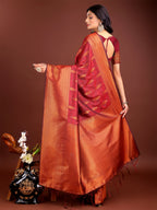 Shree Shyam Fashion Maroon Linen Cotton Saree with Golden Zari Leaf Woven Design & Rich Pallu - Festive Wear | Office Look | Soft Drape - Distacart