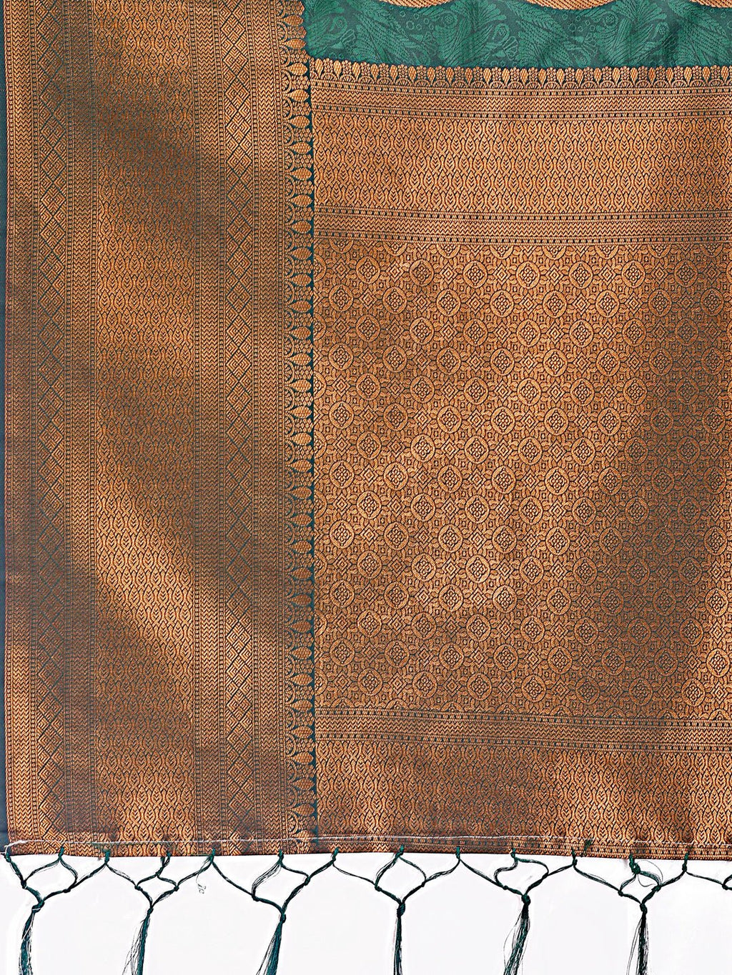 Shree Shyam Fashion Green Linen Cotton Saree with Golden Zari Leaf Woven Design & Rich Pallu - Festive Wear | Office Look | Soft Drape - Distacart