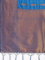 Shree Shyam Fashion Sky Blue Linen Cotton Saree with Golden Zari Leaf Woven Design & Rich Pallu - Festive Wear | Office Look | Soft Drape - Distacart