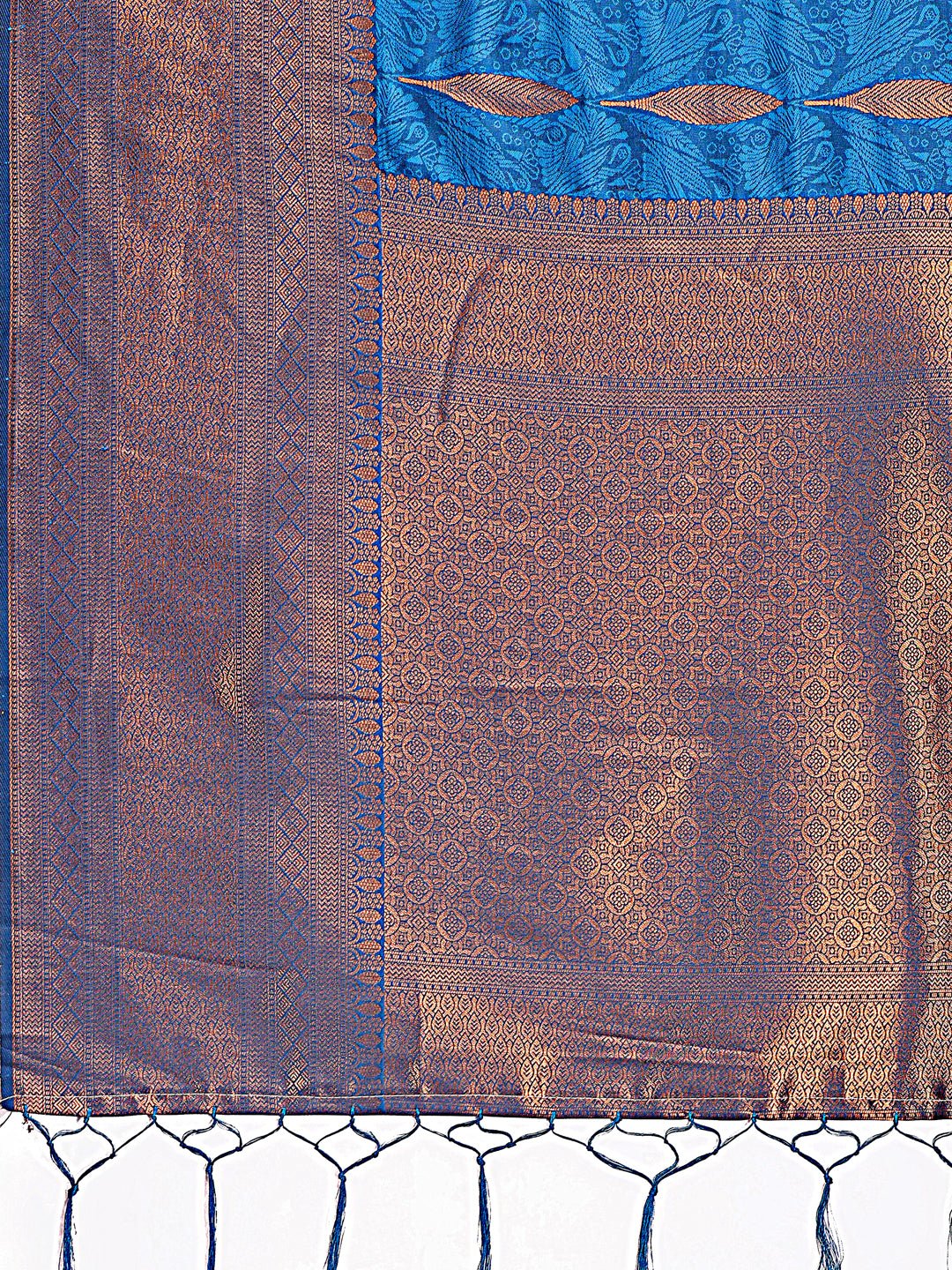 Shree Shyam Fashion Sky Blue Linen Cotton Saree with Golden Zari Leaf Woven Design & Rich Pallu - Festive Wear | Office Look | Soft Drape - Distacart