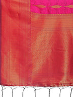 Shree Shyam Fashion Magenta Linen Cotton Saree with Golden Zari Leaf Woven Design & Rich Pallu - Festive Wear | Office Look | Soft Drape - Distacart