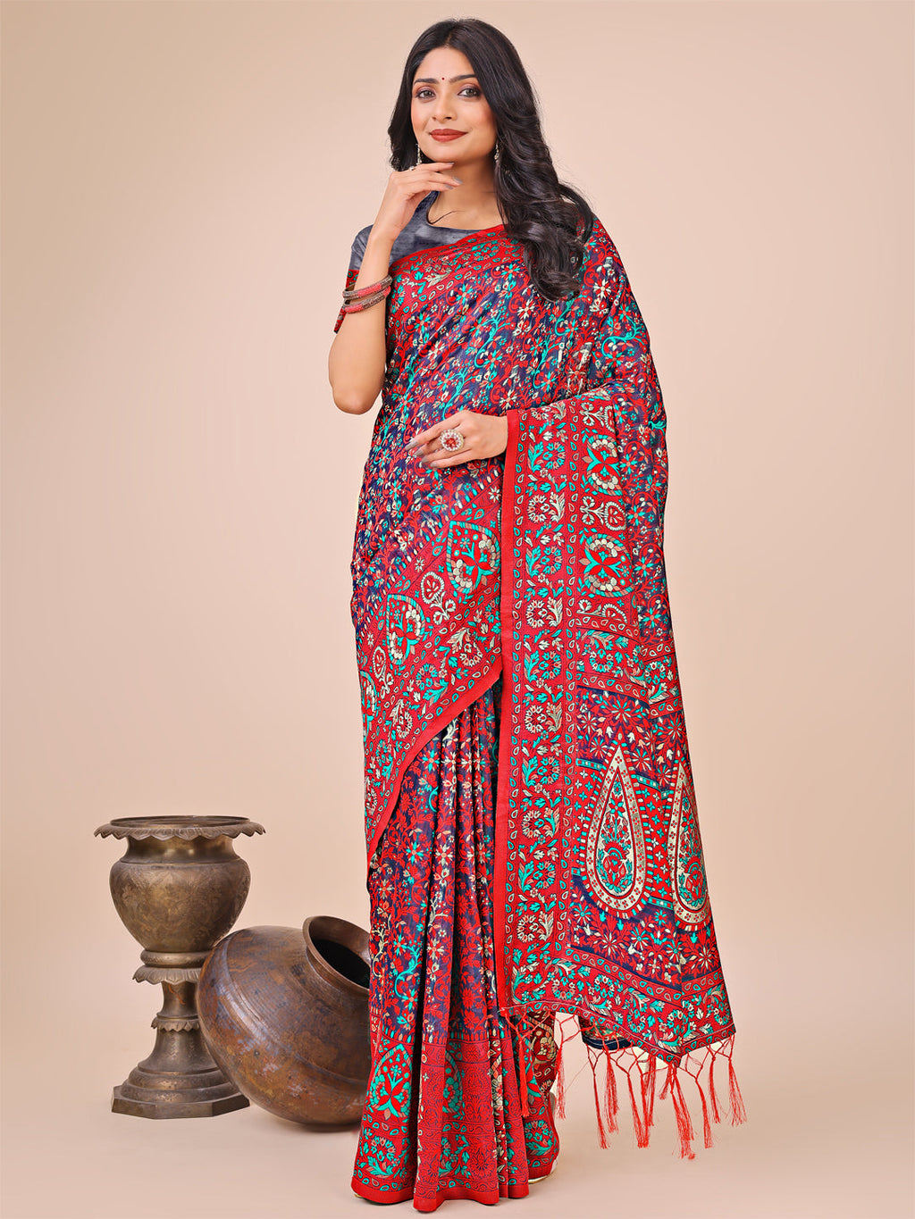 Shree Shyam Fashion Elegant Pink Jacquard Linen Cotton Saree with Traditional Multicolor Weave & Tassel Pallu - Festive & Casual Wear for Women