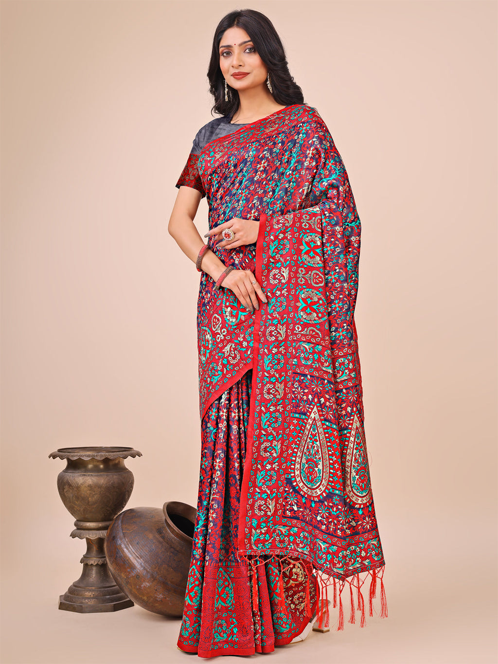 Shree Shyam Fashion Elegant Pink Jacquard Linen Cotton Saree with Traditional Multicolor Weave & Tassel Pallu - Festive & Casual Wear for Women
