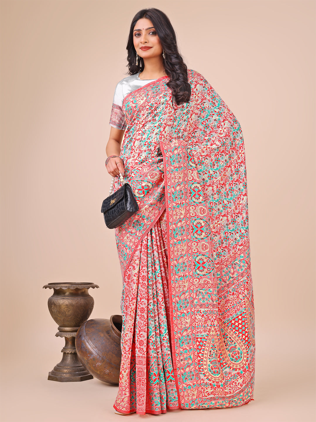 Shree Shyam Fashion Elegant White Jacquard Linen Cotton Saree with Traditional Multicolor Weave & Tassel Pallu - Festive & Casual Wear for Women
