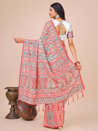 Shree Shyam Fashion Elegant White Jacquard Linen Cotton Saree with Traditional Multicolor Weave & Tassel Pallu - Festive & Casual Wear for Women