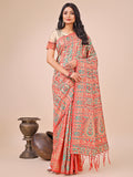 Shree Shyam Fashion Elegant Cream Jacquard Linen Cotton Saree with Traditional Multicolor Weave & Tassel Pallu - Festive & Casual Wear for Women