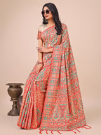 Shree Shyam Fashion Elegant Cream Jacquard Linen Cotton Saree with Traditional Multicolor Weave & Tassel Pallu - Festive & Casual Wear for Women