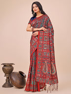 Shree Shyam Fashion Elegant Red Jacquard Linen Cotton Saree with Traditional Multicolor Weave & Tassel Pallu - Festive & Casual Wear for Women