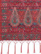 Shree Shyam Fashion Elegant Red Jacquard Linen Cotton Saree with Traditional Multicolor Weave & Tassel Pallu - Festive & Casual Wear for Women