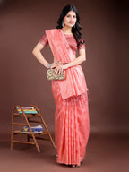 Shree Shyam Fashion Peach Linen Cotton Woven Zari Work Traditional Tassel Saree